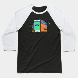 Hand Phone, wallet, Card, And Stack Of Gold Coin Cartoon Baseball T-Shirt